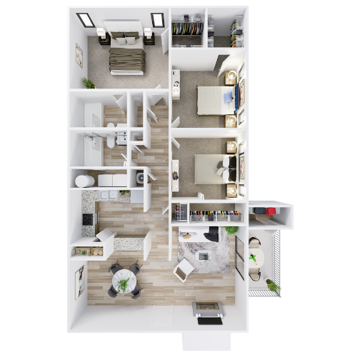 Floor plan for 3 beds, 2 baths, 1207 sqft